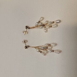 14 K Yellow Gold 5 Strand Dangle Rice Pearl Earrigs